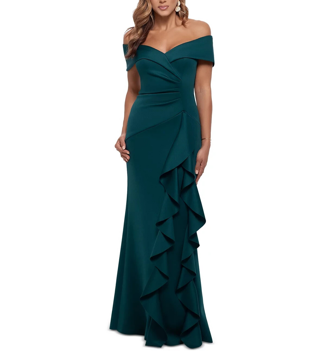 XSCAPE Ruffled Off-The-Shoulder Gown MSRP $289