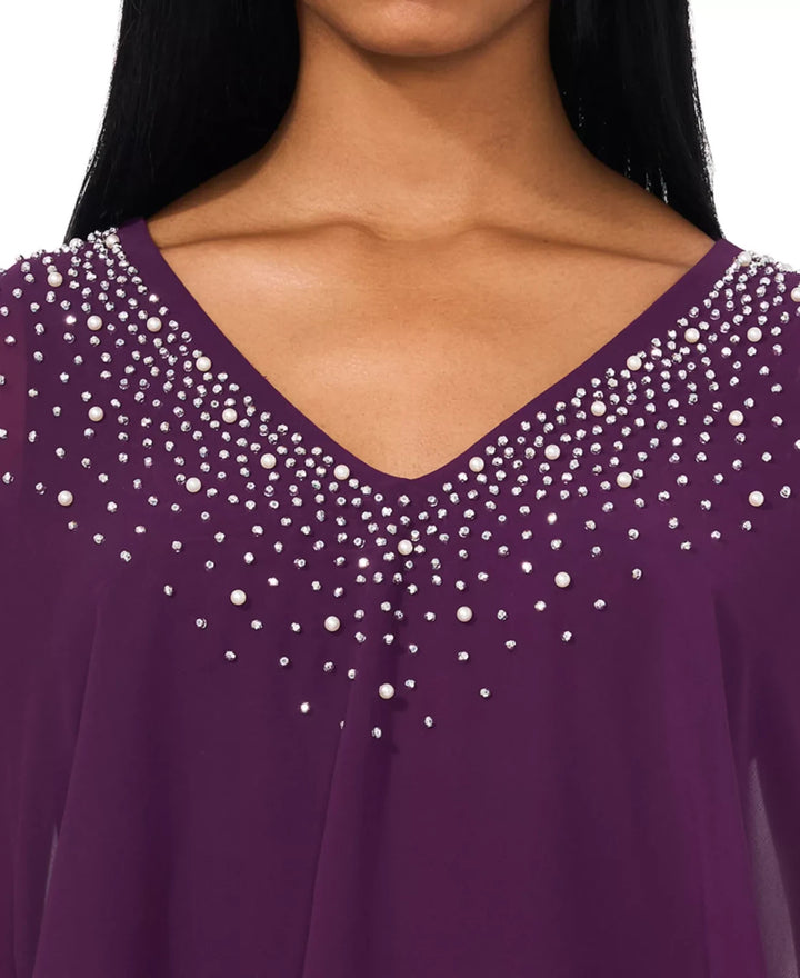 MSK V-Neck Embellished Overlay Top MSRP $99