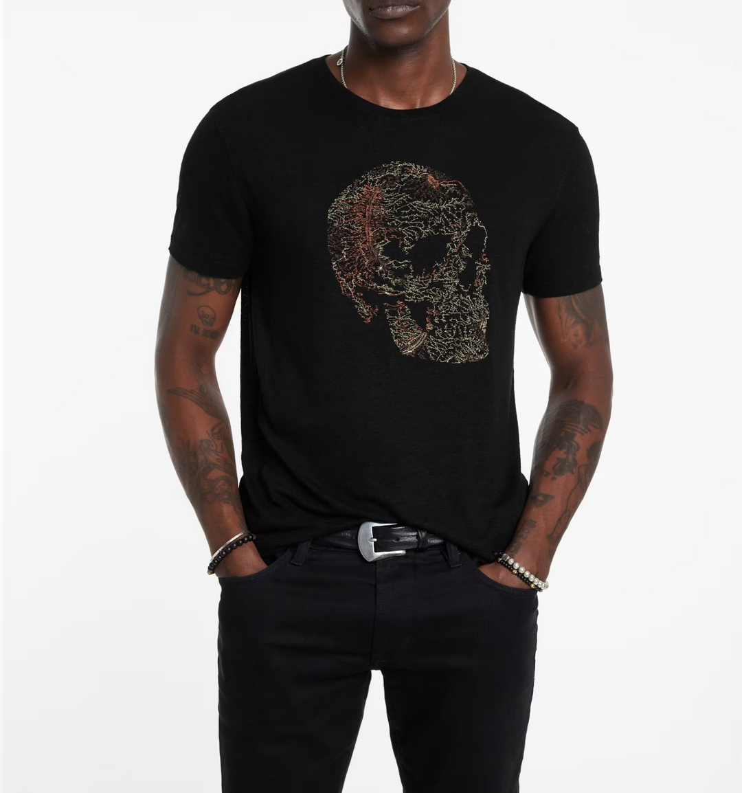 John Varvatos Embroidered Skull Men's T Shirt MSRP $148