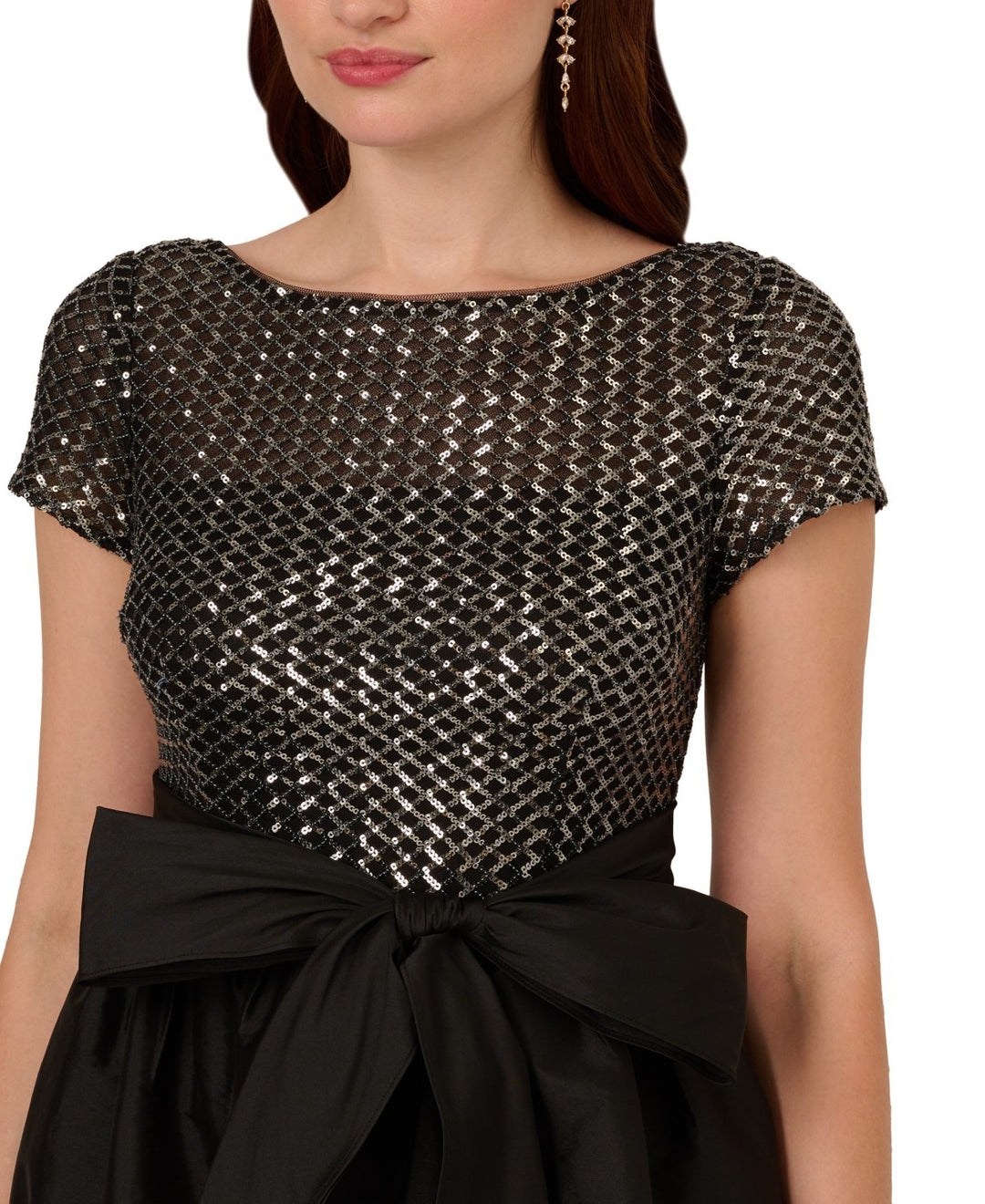 Adrianna Papell Petite Sequinned-Bodice Bow-Waist Ball Gown MSRP $159