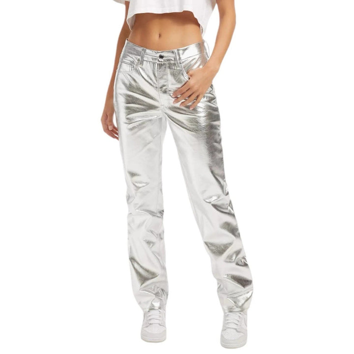 Good American Good Icon High Rise Straight Faux Leather Jeans MSRP $195