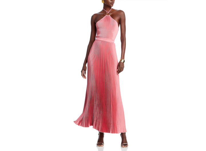 L'IDEE Cheri Pleated Halter Gown MSRP $455