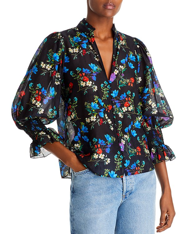 Alice And Olivia Women's Silk Floral Blouse MSRP $395