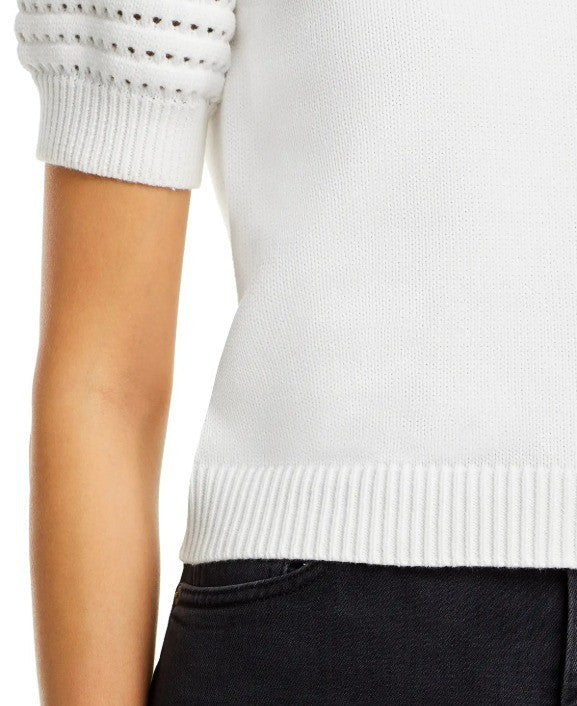 Aqua Cotton Crochet Puff Sleeve Top MSRP $78