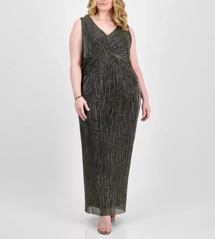 Connected Plus Size  Twisted Metallic Jersey Maxi Dress MSRP $99