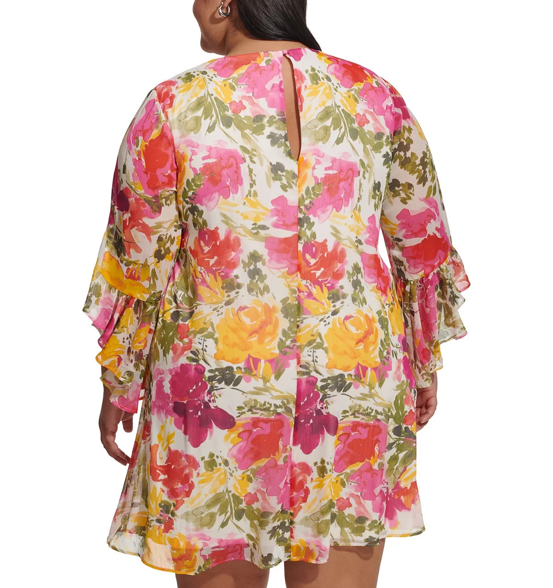 Calvin Klein Plus Size Printed V-Neck Bell-Sleeve Shift Dress MSRP $129