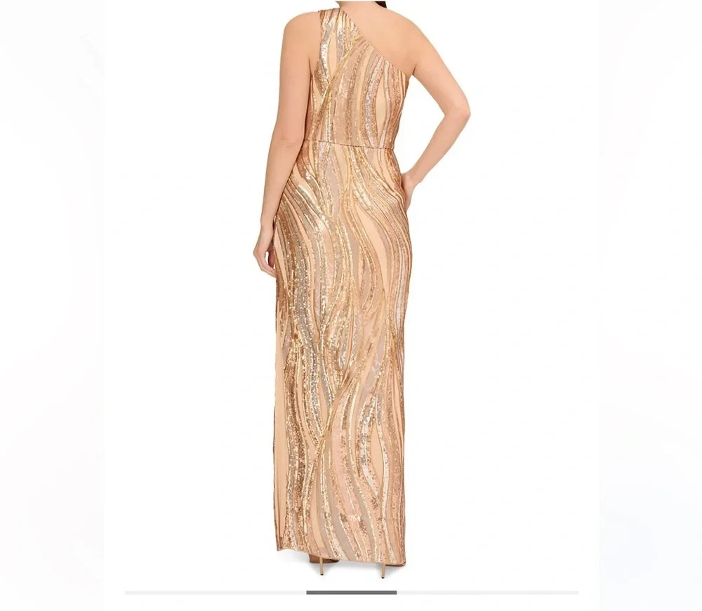Adrianna Papell Women's Sequined One-Shoulder Gown MSRP $249