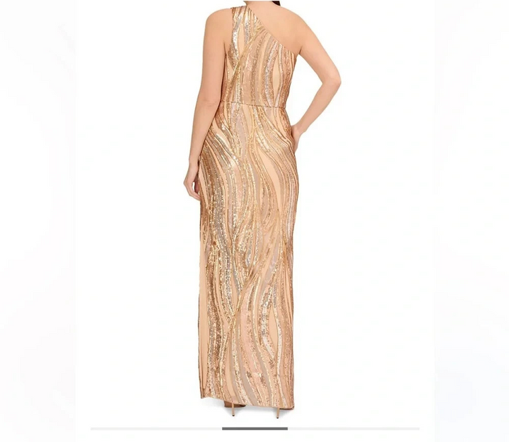 Adrianna Papell Women's Sequined One-Shoulder Gown MSRP $249