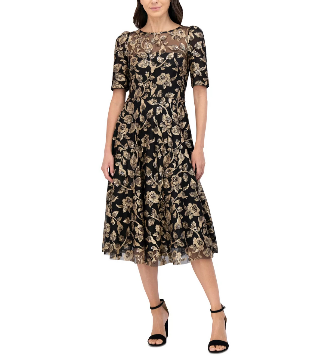 Eliza J Women's Sequin Embellished Short-Sleeve Midi Dress MSRP $298