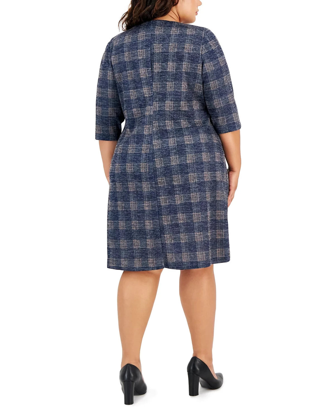Connected Plus Size Round-Neck Plaid-Print Sheath Dress MSRP $79
