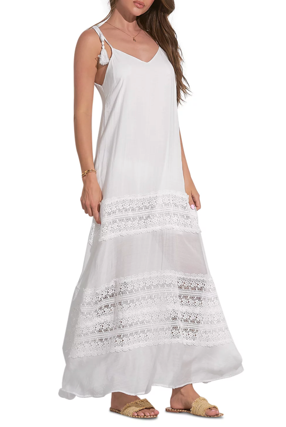 Elan Spaghetti Strap Crocheted Tiered Maxi Dress MSRP $99