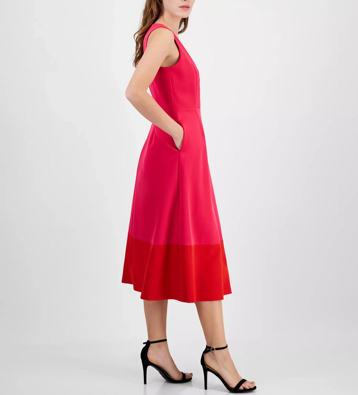 Anne Klein Women's Colorblocked Midi Dress MSRP $139