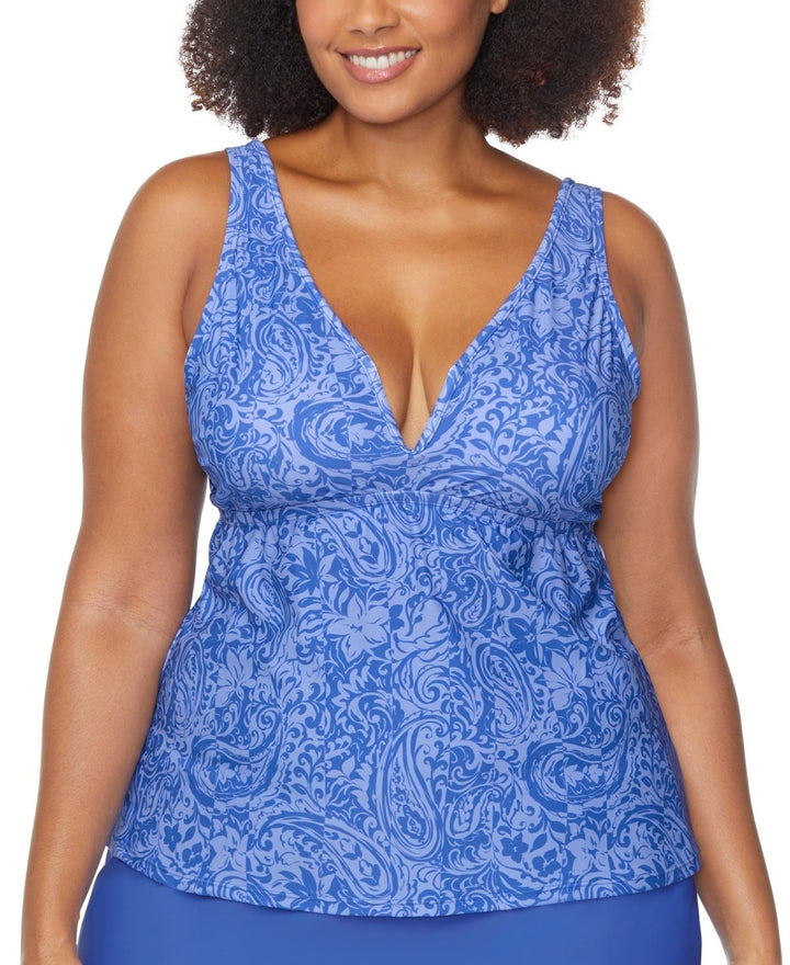 Raisins Curve Trendy Plus Tanzania Printed Plunge-Neck Tankini Top MSRP $66