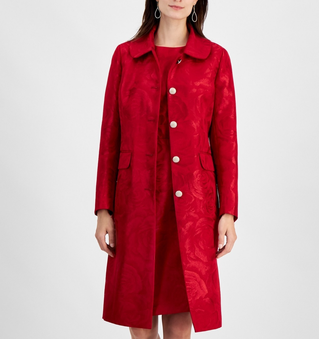 Kasper Women's Jacquard Peter-Pan-Collar Coat MSRP $159