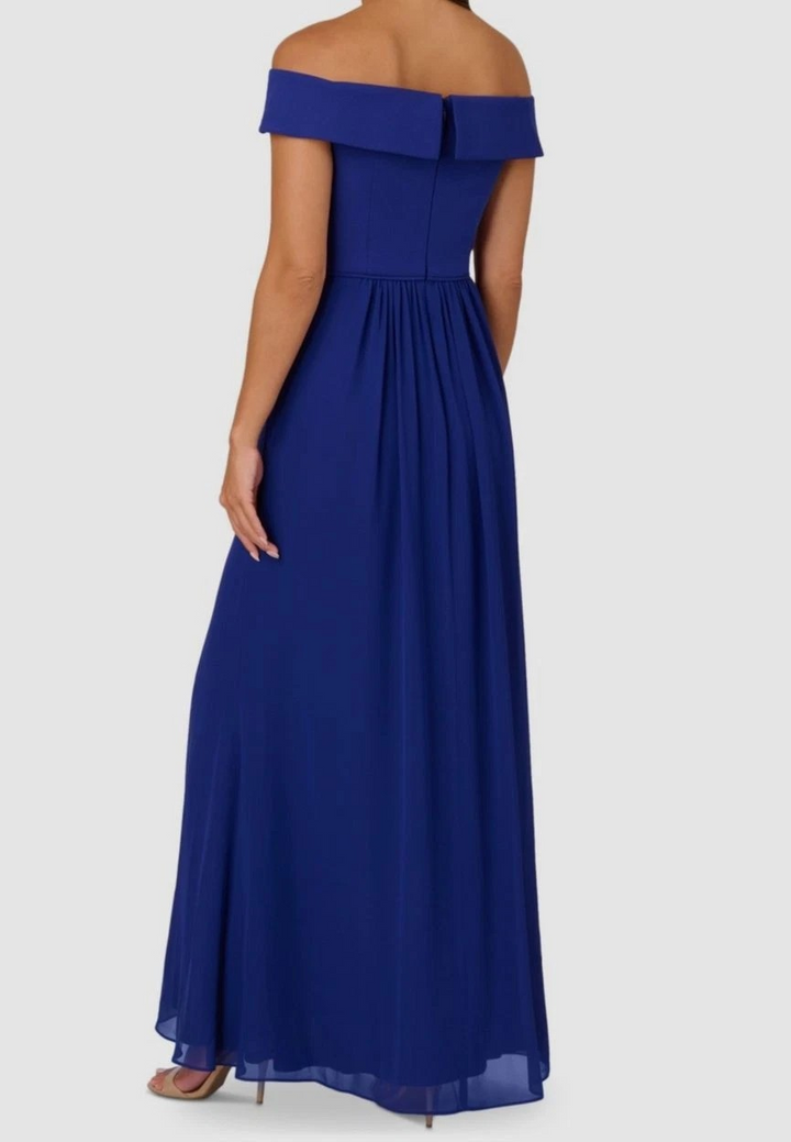 Adrianna Papell Off-The-Shoulder Chiffon Gown MSRP $139