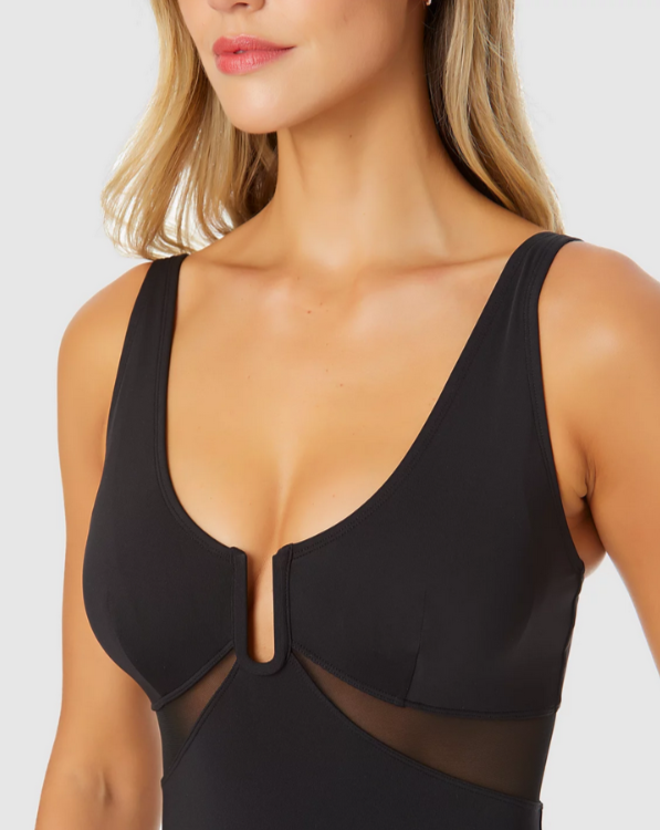 Anne Cole U-Ring Mesh-Inset One-Piece Swimsuit MSRP $98