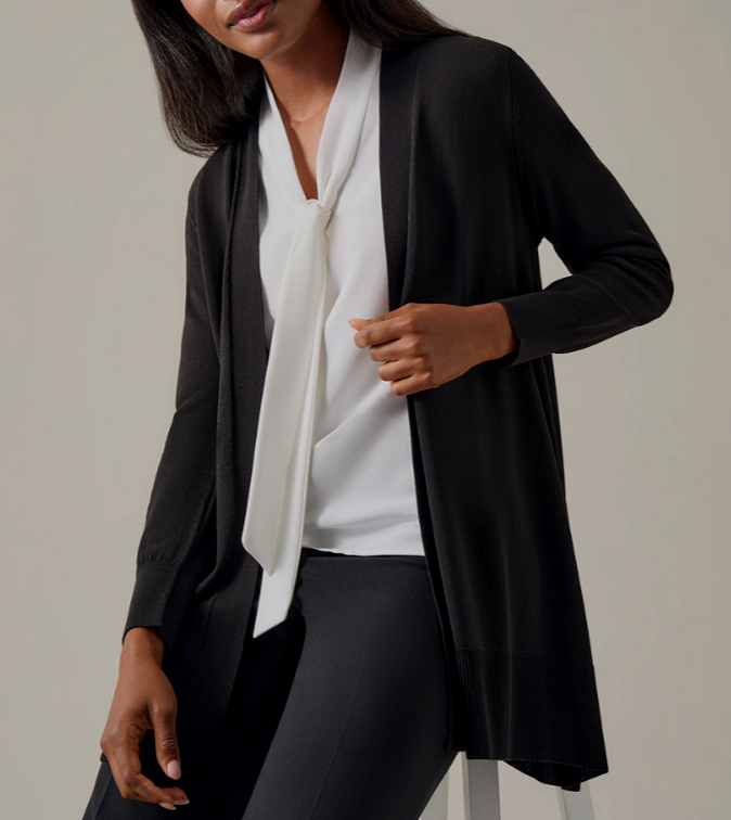 Kasper Asymmetrical-Hem Open-Front Cardigan MSRP $89