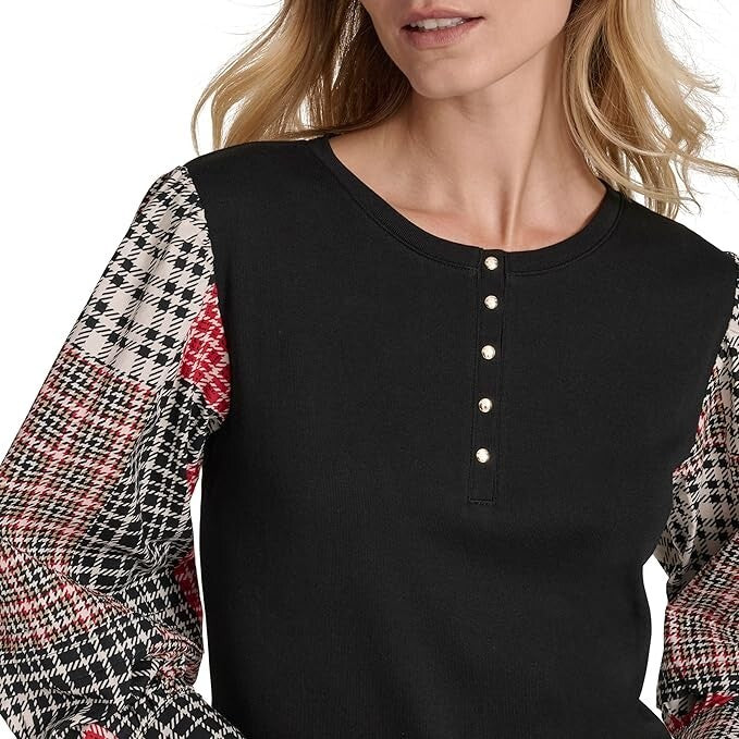 Nautica Women's Long Sleeve Henley Mixed Media Top Size XS