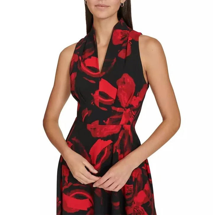 Calvin Klein  Petite Printed V-Neck Sleeveless Dress MSRP $139