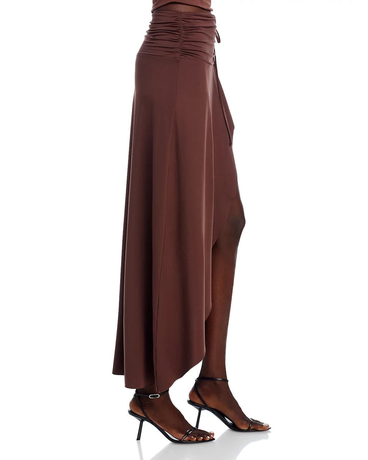 NIA Eucalyptus Ruched High Low Slim Fit Stretch Skirt MSRP $58
