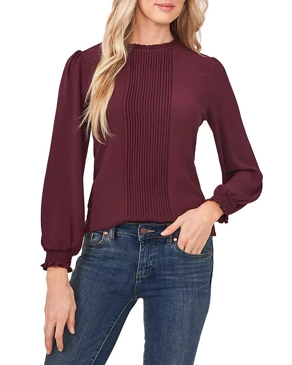 CeCe Pintucked Long-Sleeve Blouse MSRP $79