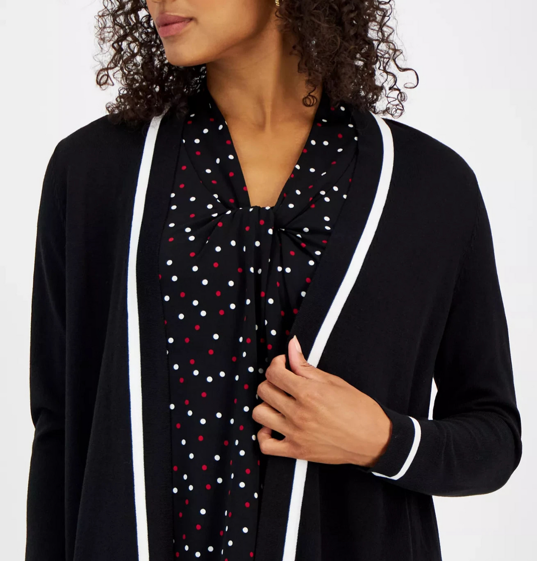 Kasper Women's Contrast-Trim Open-Front Cardigan MSRP $89
