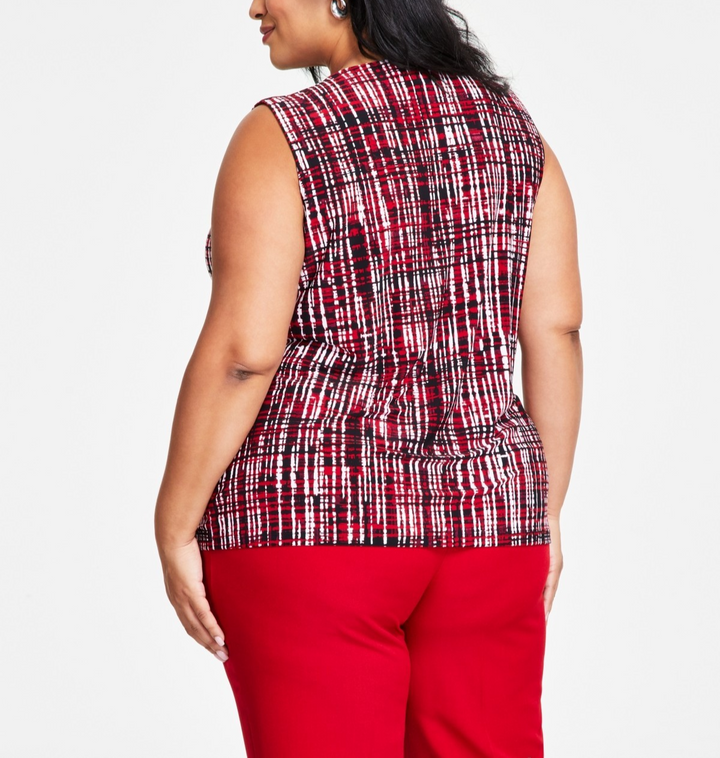 Kasper Plus Size Graphic Print Sleeveless Blouse MSRP $59