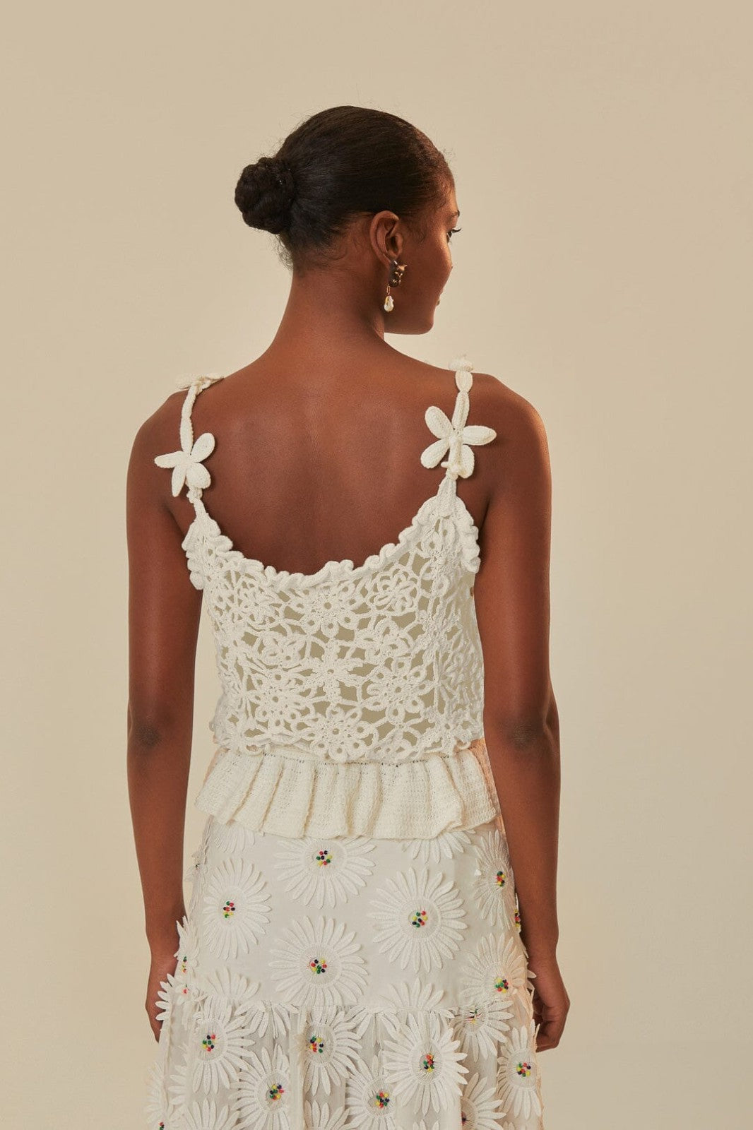 FARM Rio White Flowers Crochet Top MSRP $248