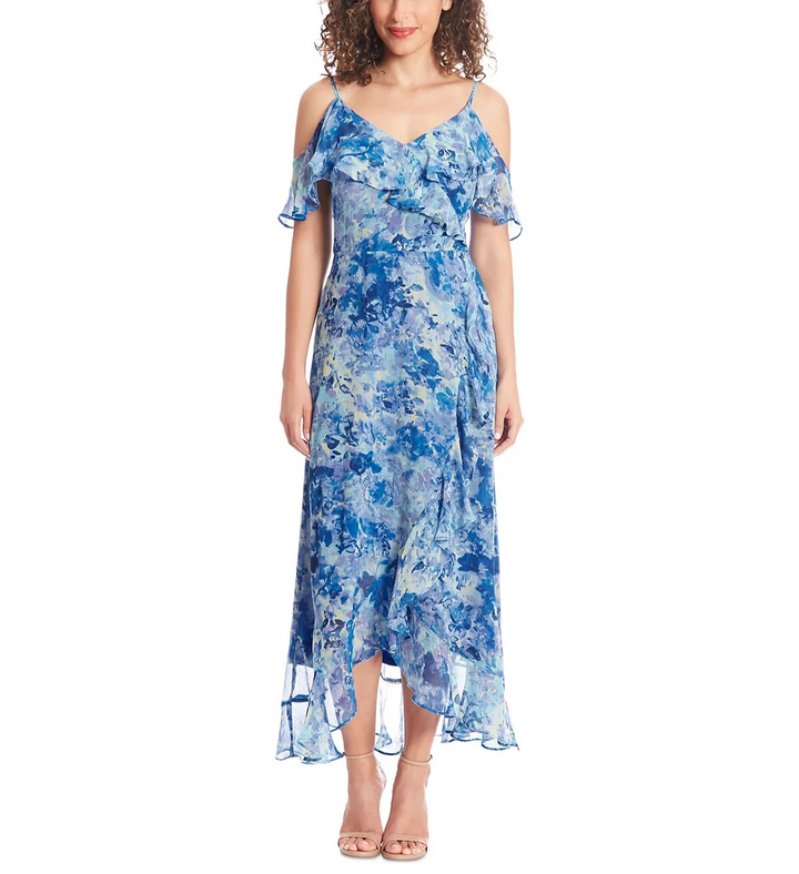 London Times Cold-Shoulder Ruffle Maxi Dress MSRP $89