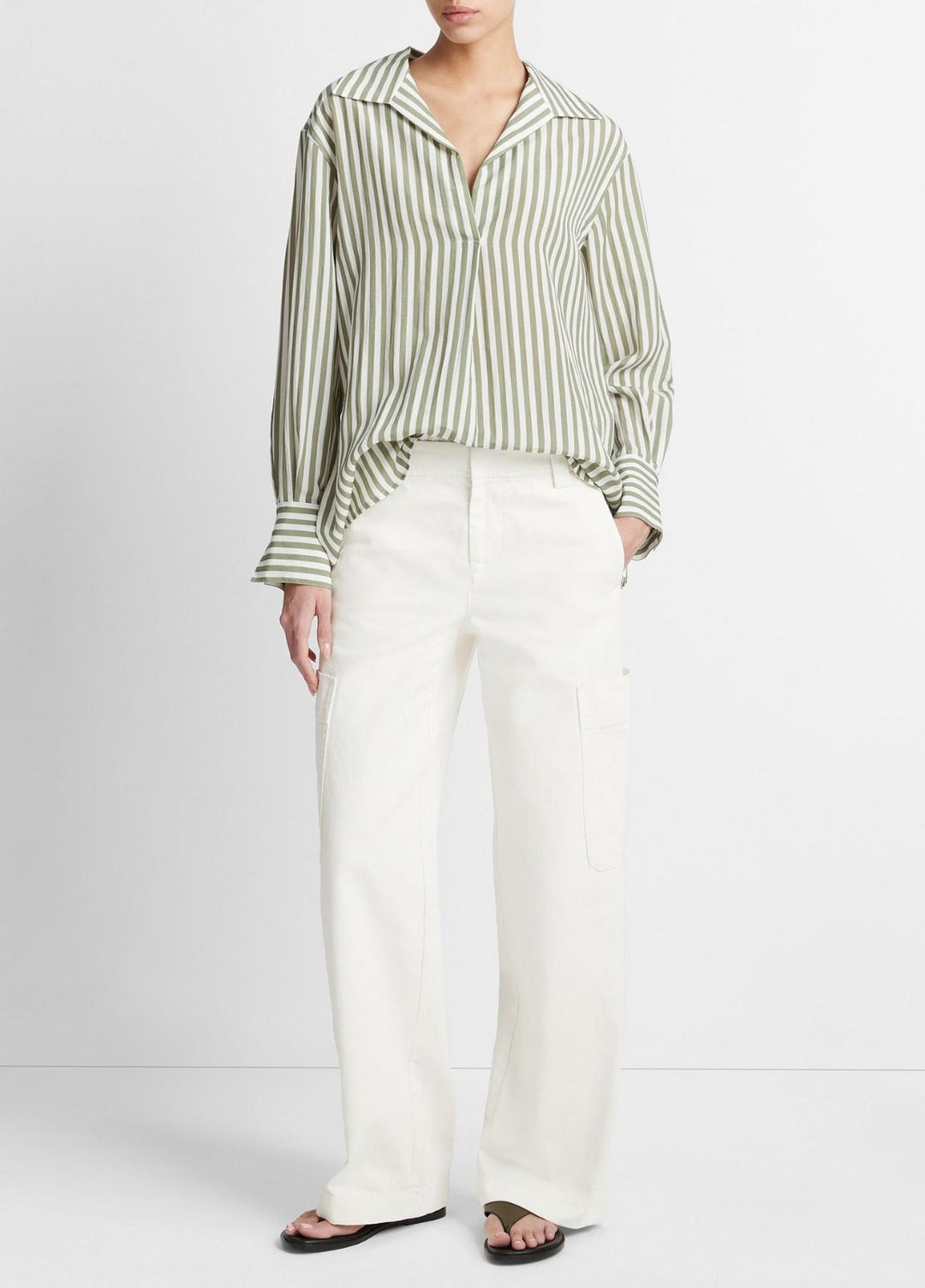Vince Coastal Stripe Shaped-Collar Shirt MSRP $365