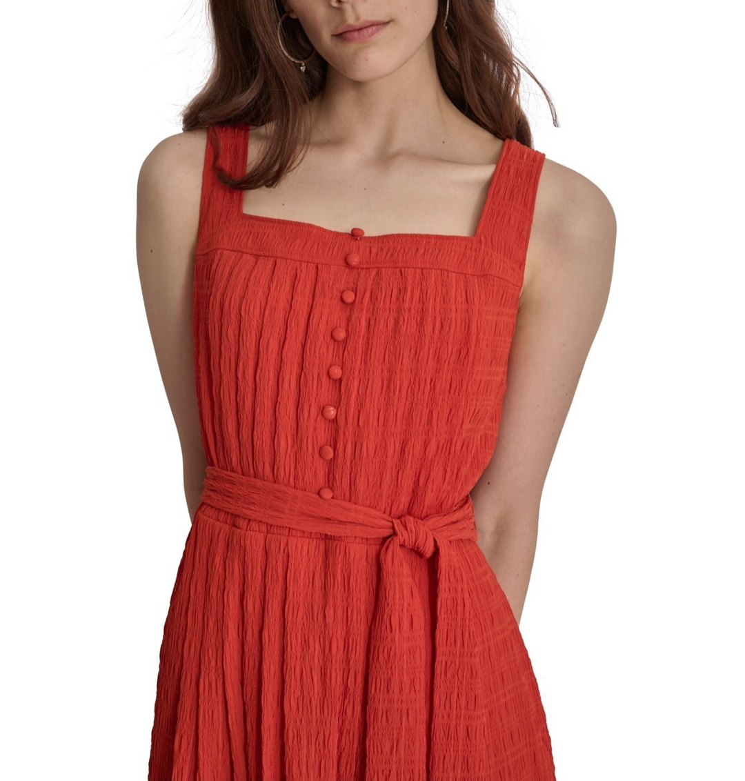 Dkny Square-Neck Sleeveless Crinkle-Fabric Dress MSRP $ 139
