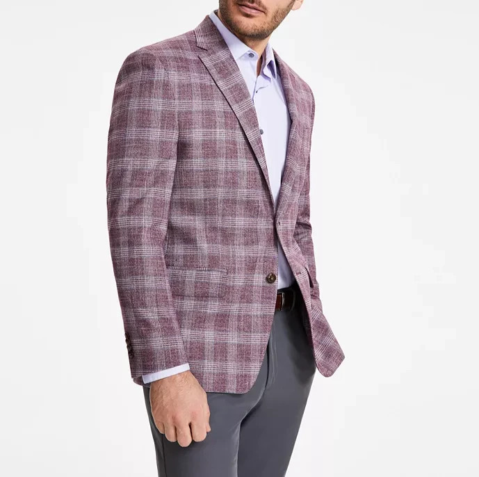 Michael Kors Men's Classic-Fit Berry Plaid Sport Coat MSRP $295