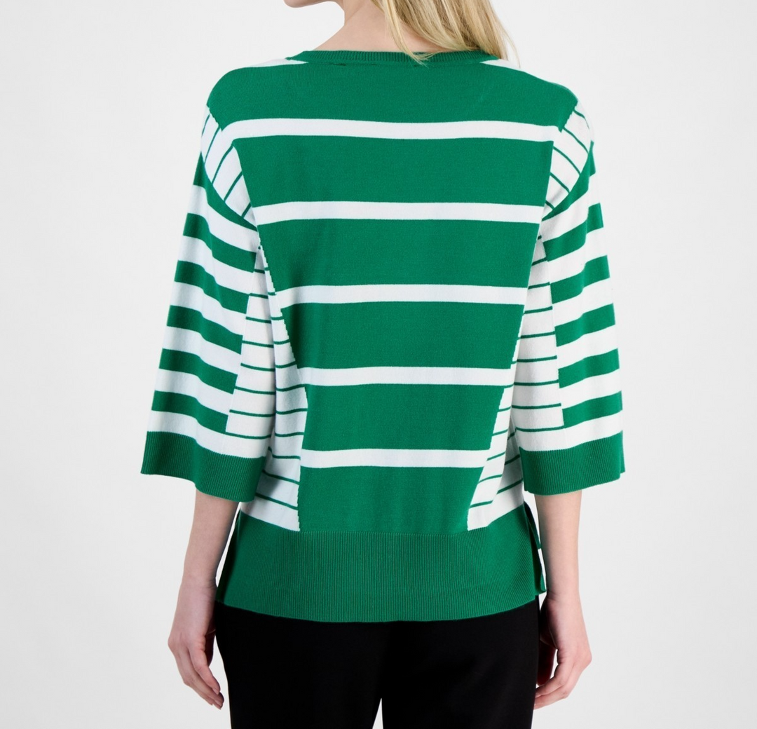 T Tahari Women's Striped 3/4-Sleeve Sweater MSRP $78