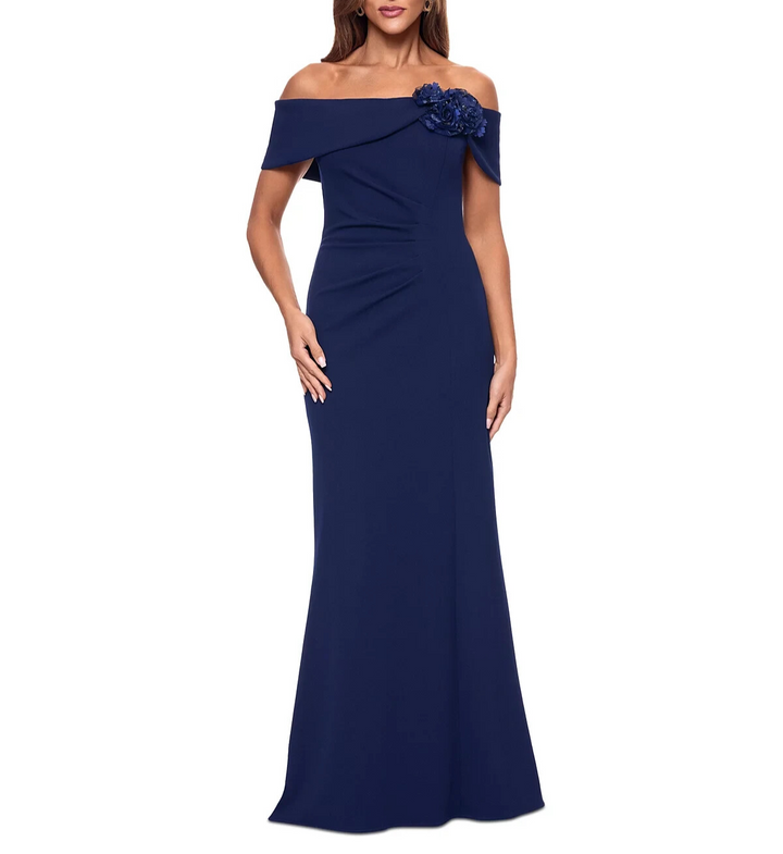 XSCAPE Floral-Trim Off-The-Shoulder Gown MSRP $259