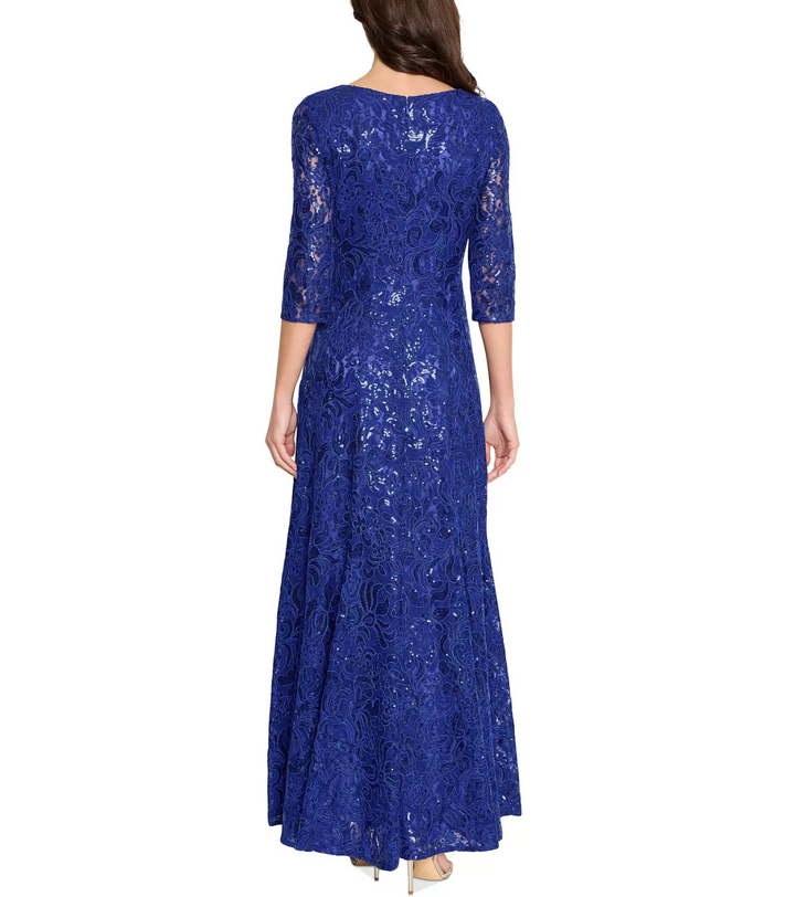 Tahari ASL Tahari Women's V-Neck Sequined Embroidered Gown