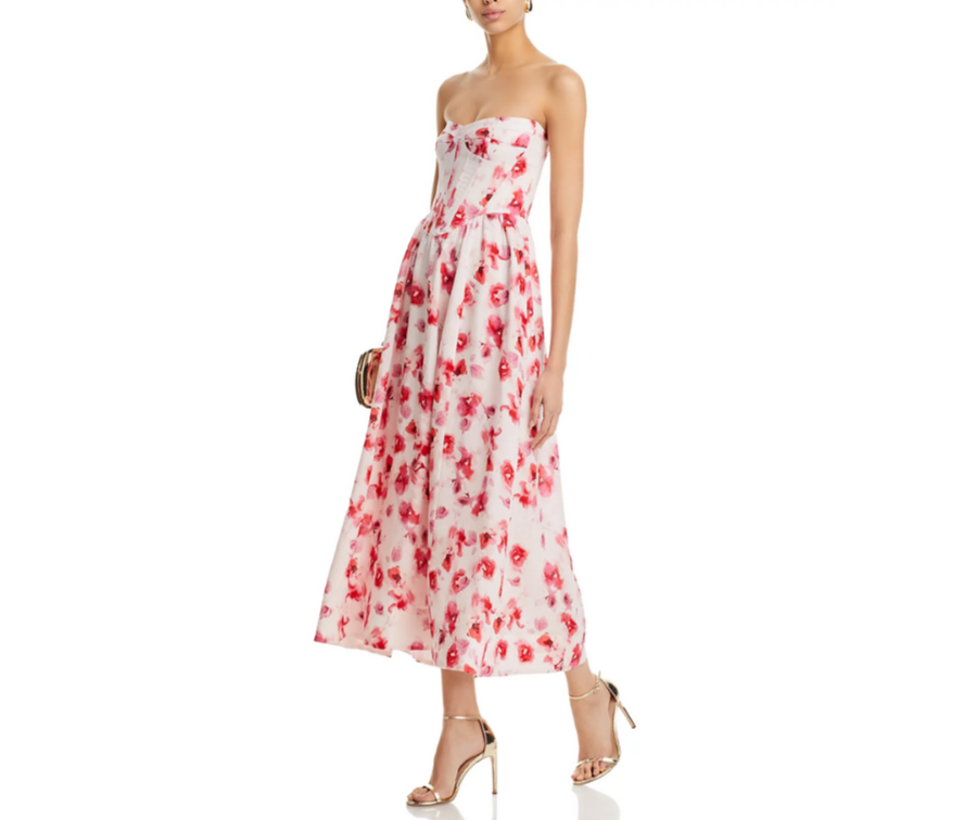 Bardot Lola Corset Floral Print Midi Dress MSRP $169