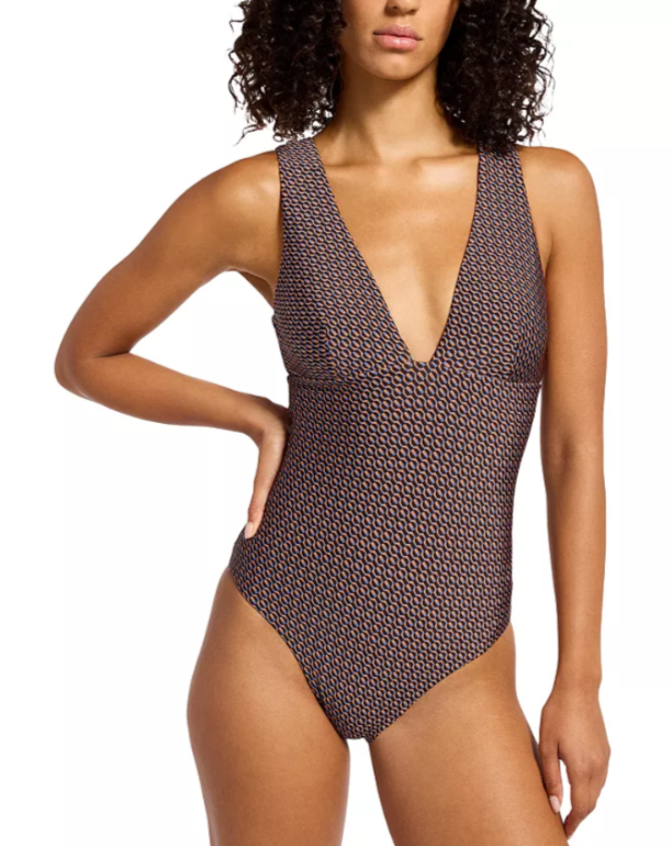 JETS Plunge Neck Shine Swimsuit MSRP $220