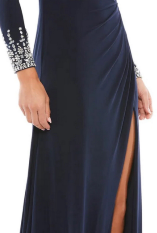 Mac Duggal Beaded Cuff Drop Shoulder Faux Wrap Gown MSRP $398