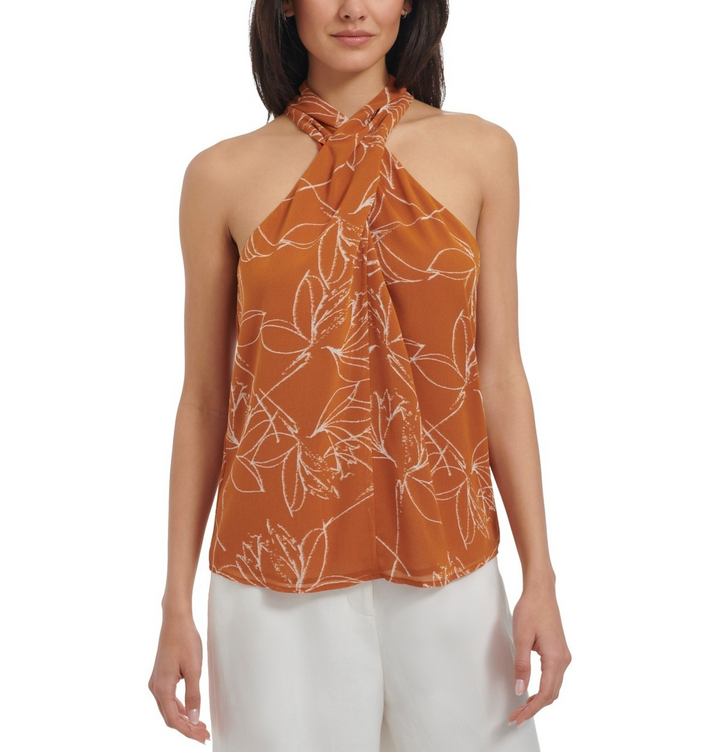 Calvin Klein Printed Crisscross Halter Top MSRP $69
