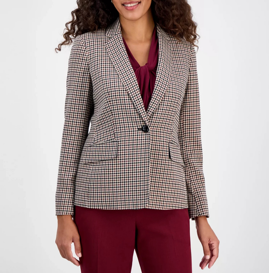 Kasper Women's Houndstooth One-Button Jacket MSRP $139