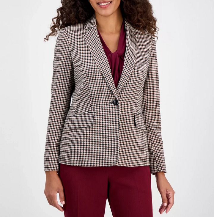Kasper Women's Houndstooth One-Button Jacket MSRP $139