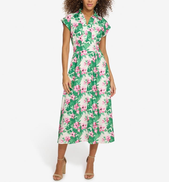kensie Floral-Print Midi Dress MSRP $128