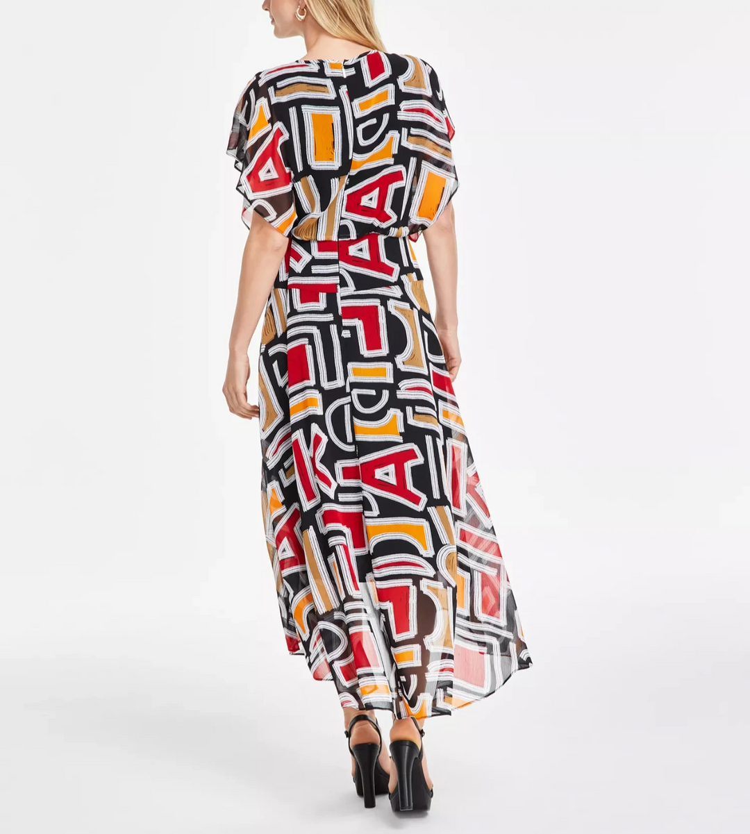 KARL LAGERFELD PARIS Women's Printed High-Low Flutter-Sleeve Dress MSRP $158