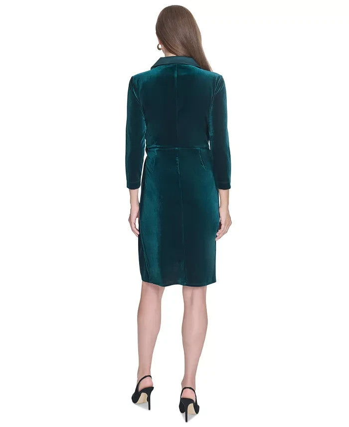 Halston Women's Satin-Trim Velvet Sheath Dress MSRP $149