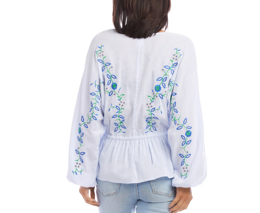 Karen Kane Embroidered Drawstring Top MSRP $148