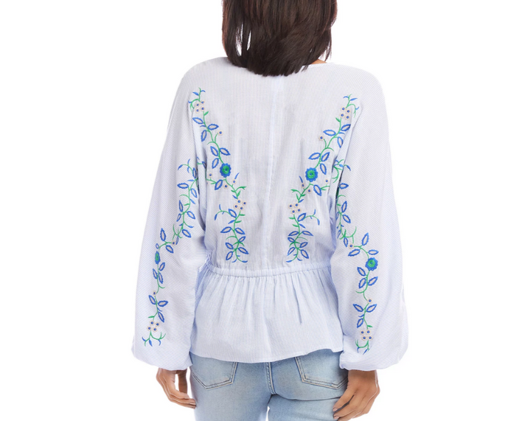 Karen Kane Embroidered Drawstring Top MSRP $148