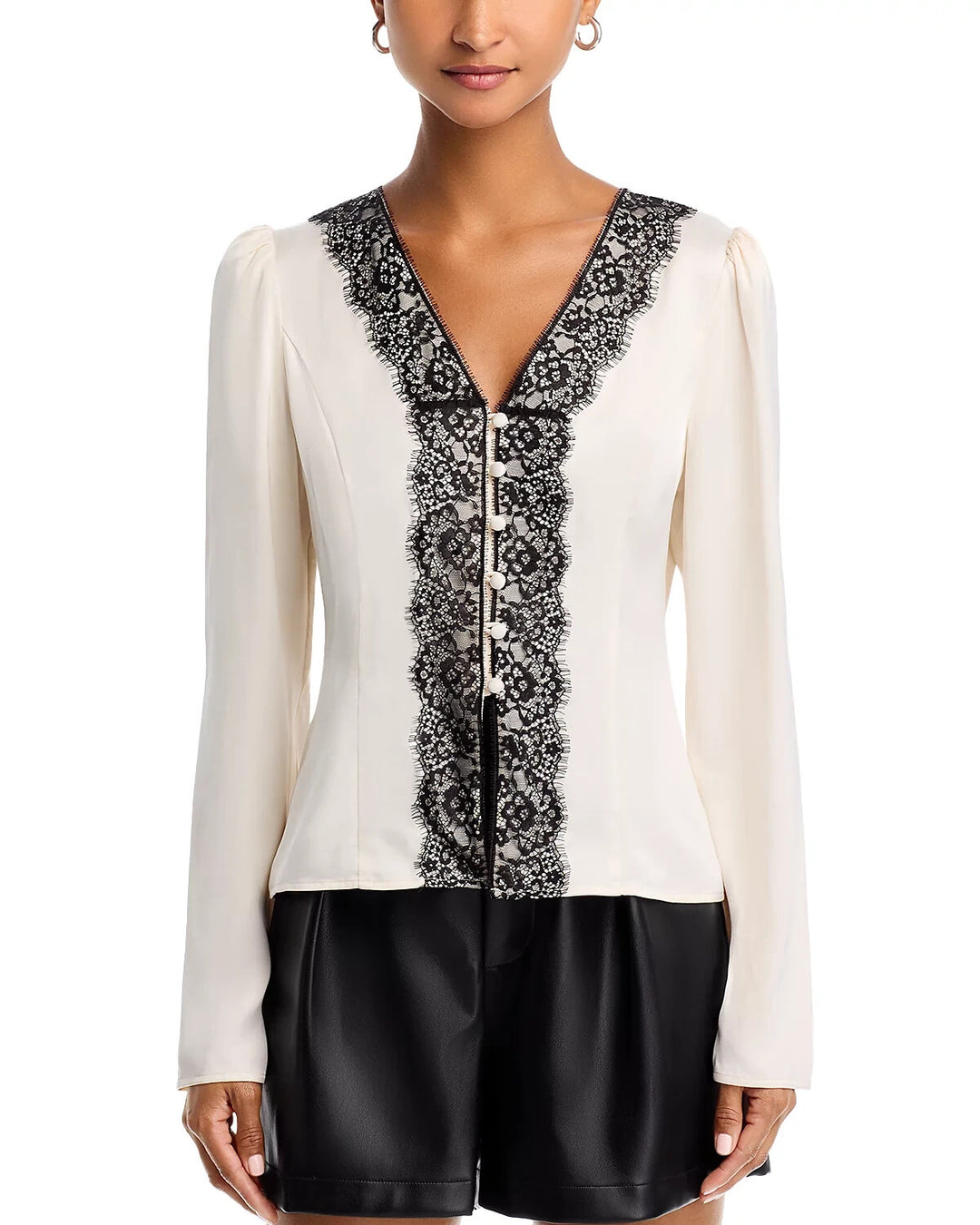 FRENCH CONNECTION Ennis Satin Lace Trim Blouse MSRP $118