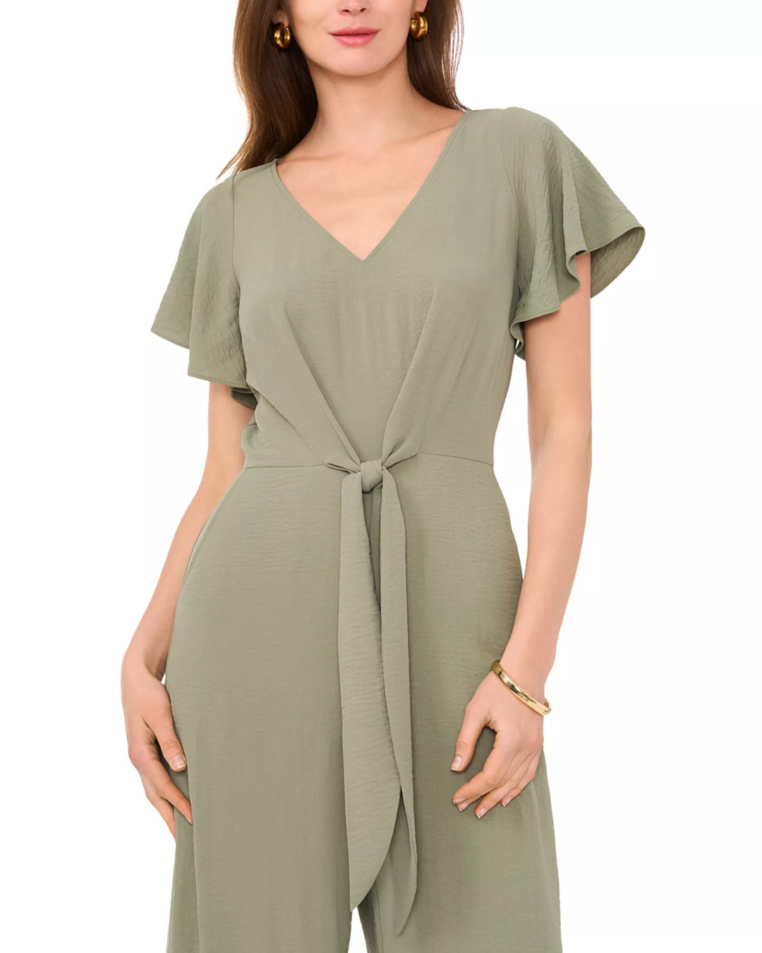 Vince Camuto Women's V-Neck Flutter-Sleeve Crop Wide-Leg Jumpsuit MSRP $109