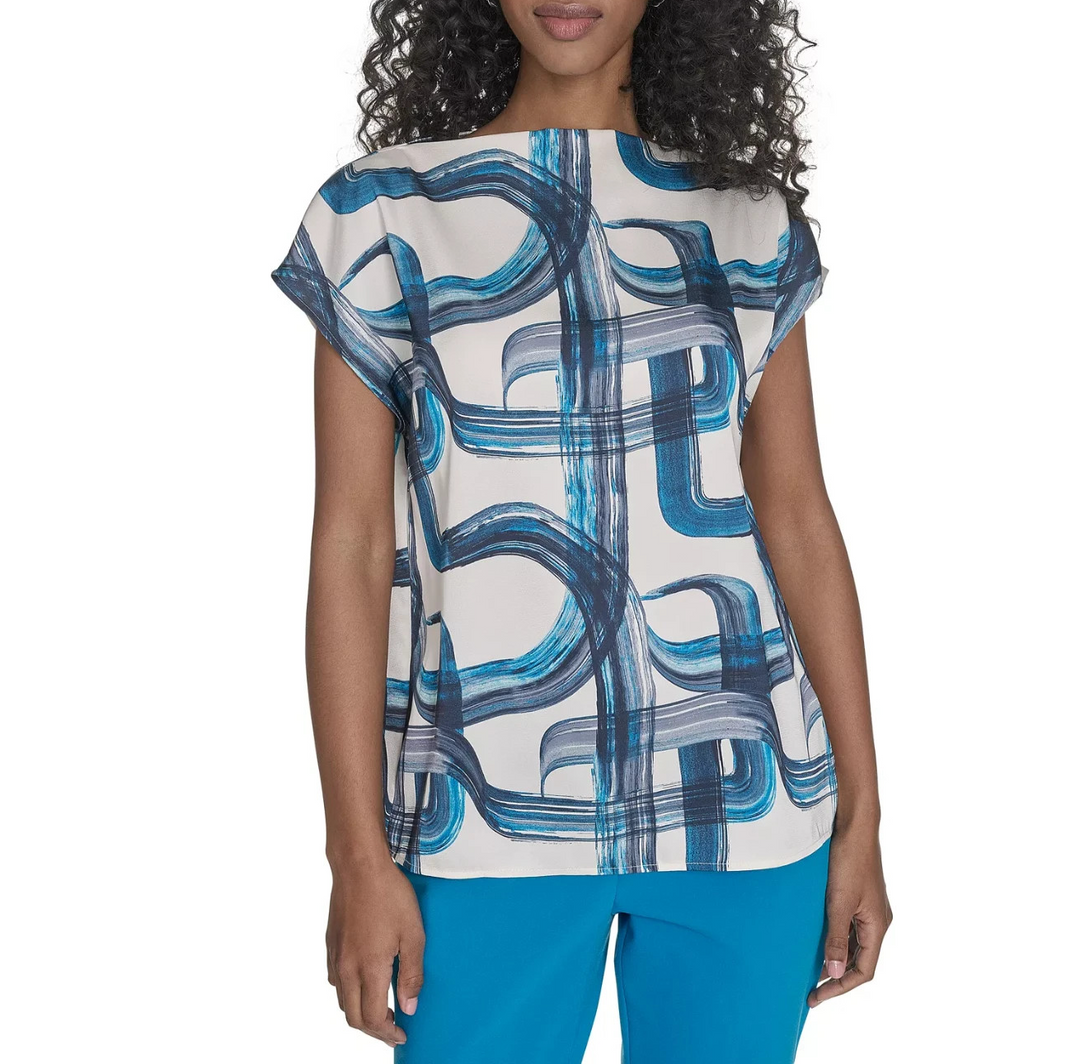 Calvin Klein Women's Printed Mock-Neck Top MSRP $59