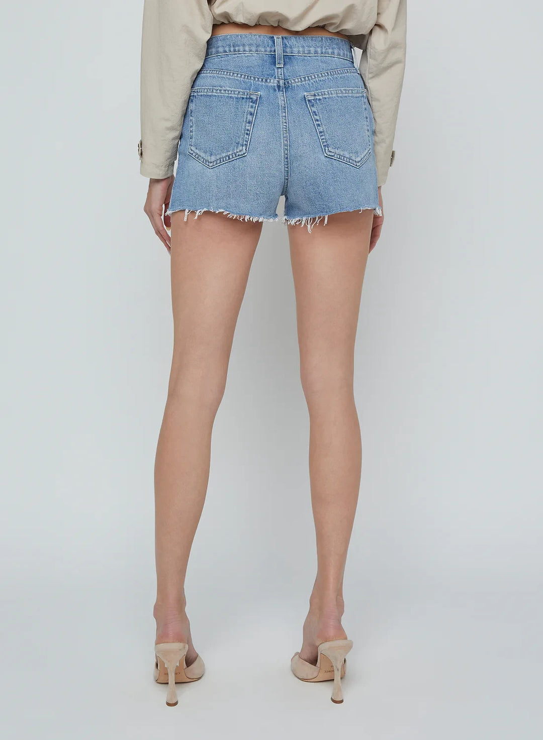 L'AGENCE Clark High Rise Destructed Denim Shorts MSRP $265